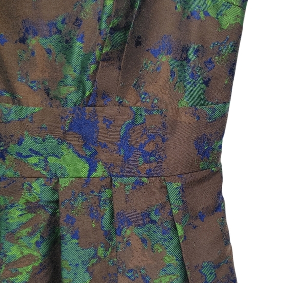 Eva Franco Brown Green Abstract Sleeveless Fit & Flare Mini Dress Womens Size 12 - Picture 5 of 8